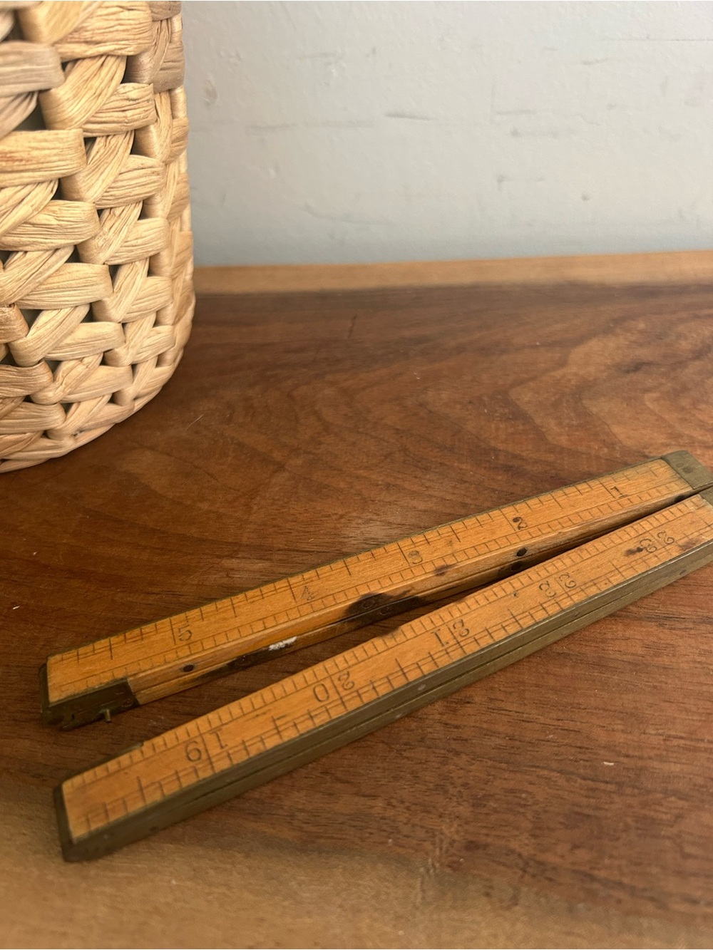 vintage Rabone & Sons folding wood ruler boxwood brass corner plates & hinges
